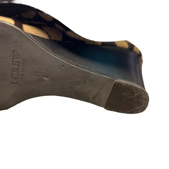J Crew Collection Animal Print Calf Hair Peep Toe Horsebit Wedge Shoes Womens 8 - Picture 16 of 16